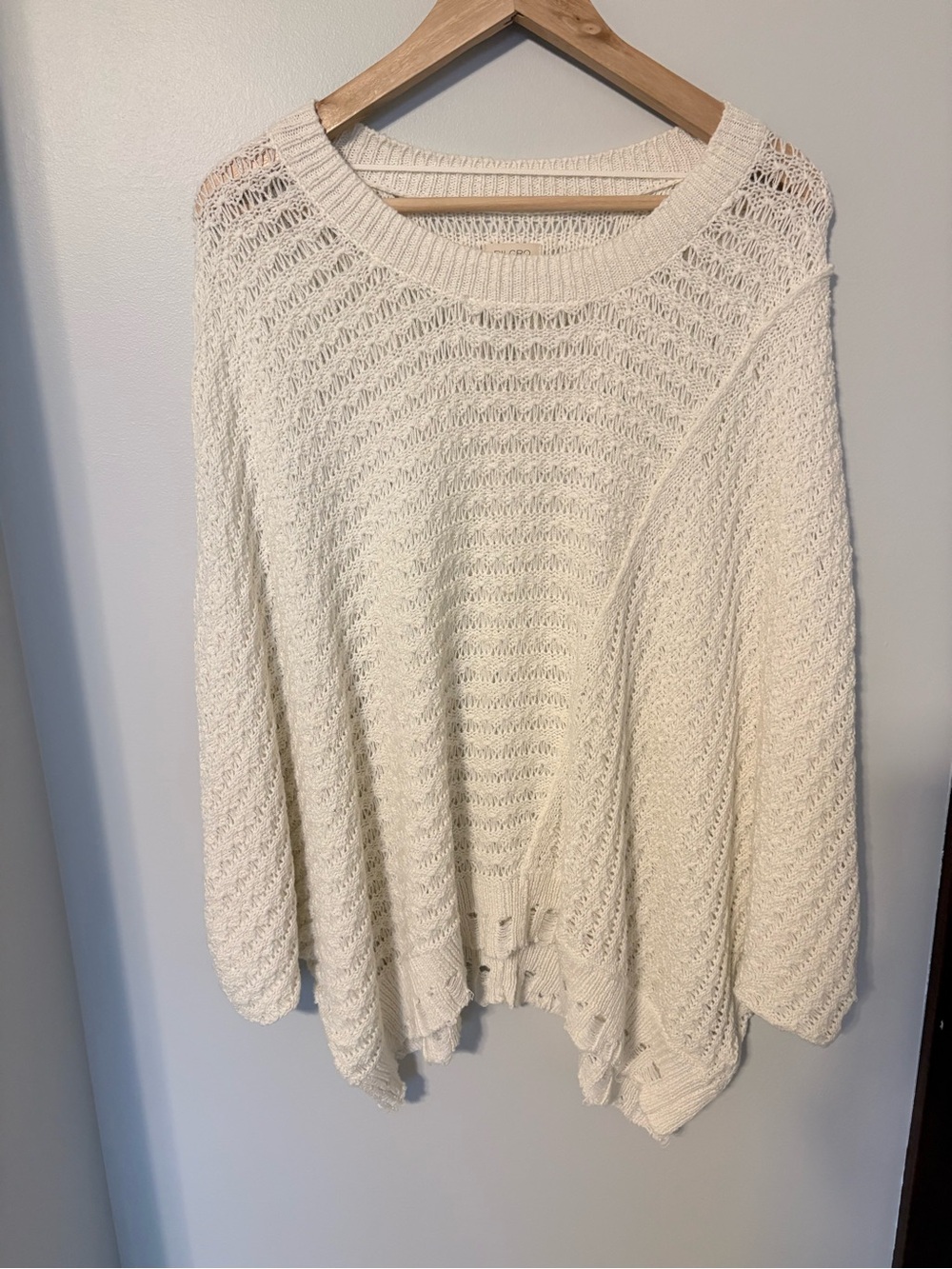 Anthropologie Ivory Open-Weave Scoop-Neck Sweater